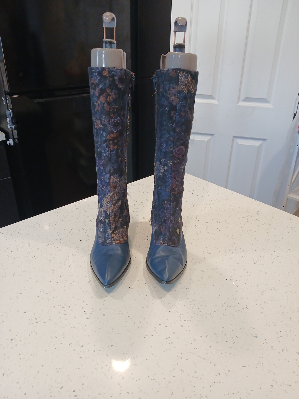 JOHN FLUEVOG Deliverance Blue Floral Lu Tall boot with studs 8.5